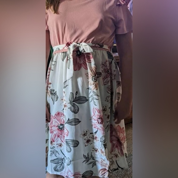 Girls Floral Print Hem Ruffle Trim Dress - Picture 5 of 6